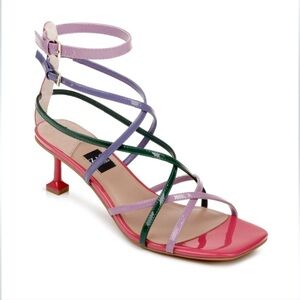 ZAC ZAC POSEN Womens Angie Square Toe Sculpted Heel Patent Leather Sandals Sz 9M